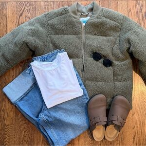 Columbia Olive Sherpa Zip Bomber Jacket Women’s Large